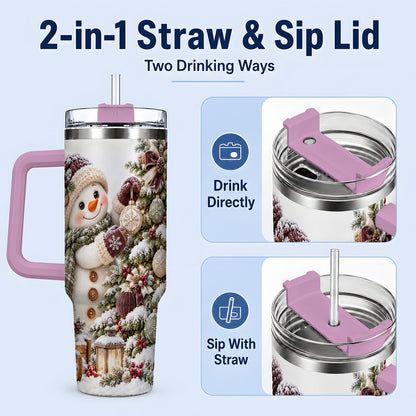 #pl[40oz|Pink] Christmas Snowman Decorating Tree Tumbler 40oz