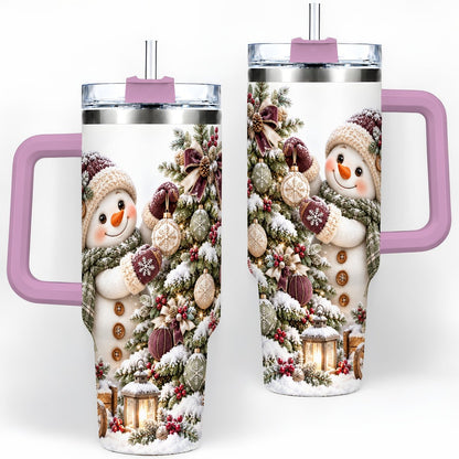 #pl[40oz|Pink] Christmas Snowman Decorating Tree Tumbler 40oz