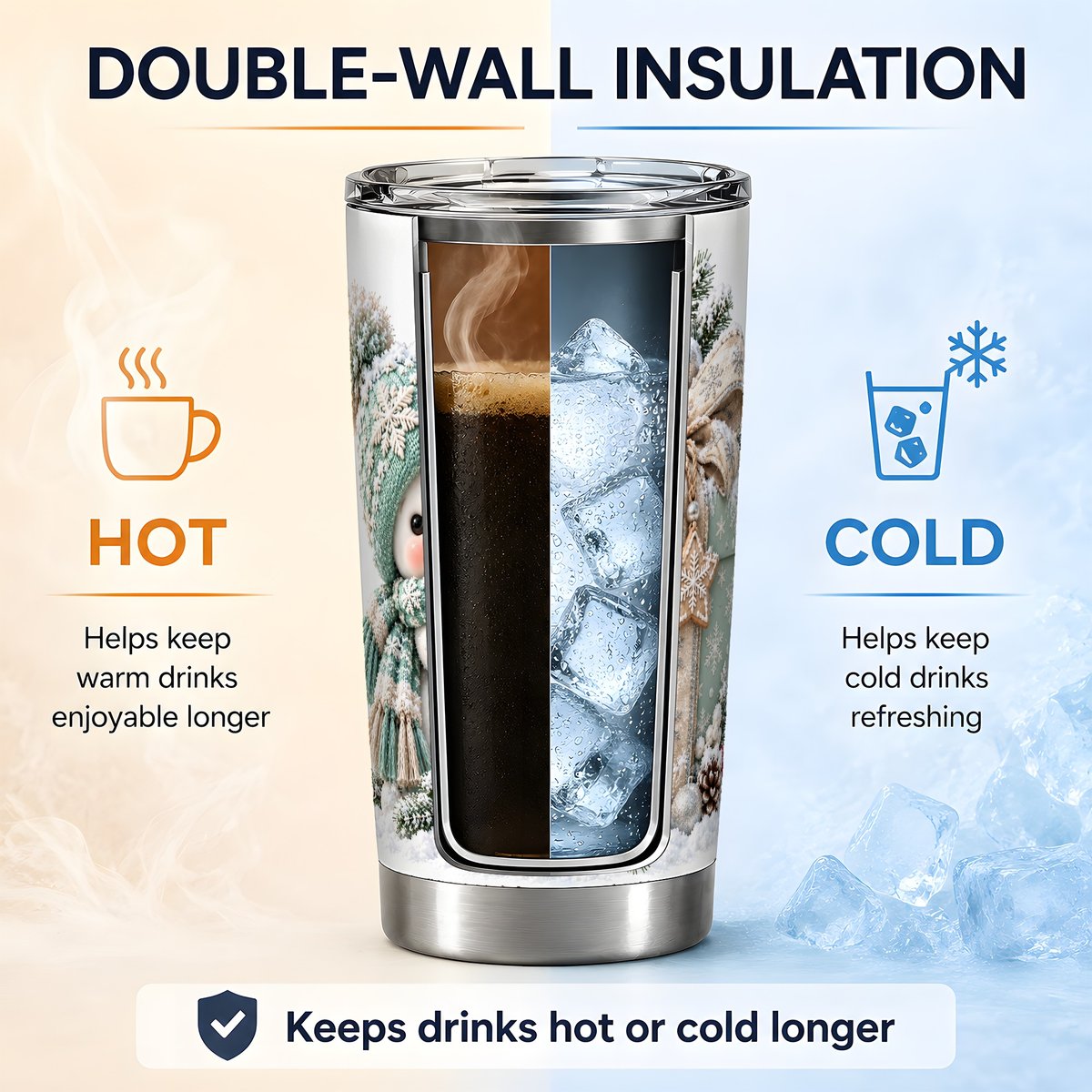 Christmas Snowman and Wrapped Box Tumbler 20oz, Winter Art