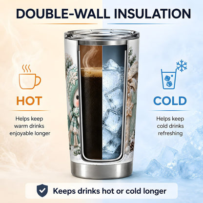 Christmas Snowman and Wrapped Box Tumbler 20oz, Winter Art