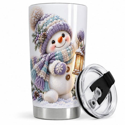 Winter Snowman with Lantern Tumbler 20oz, Pastel Illustration