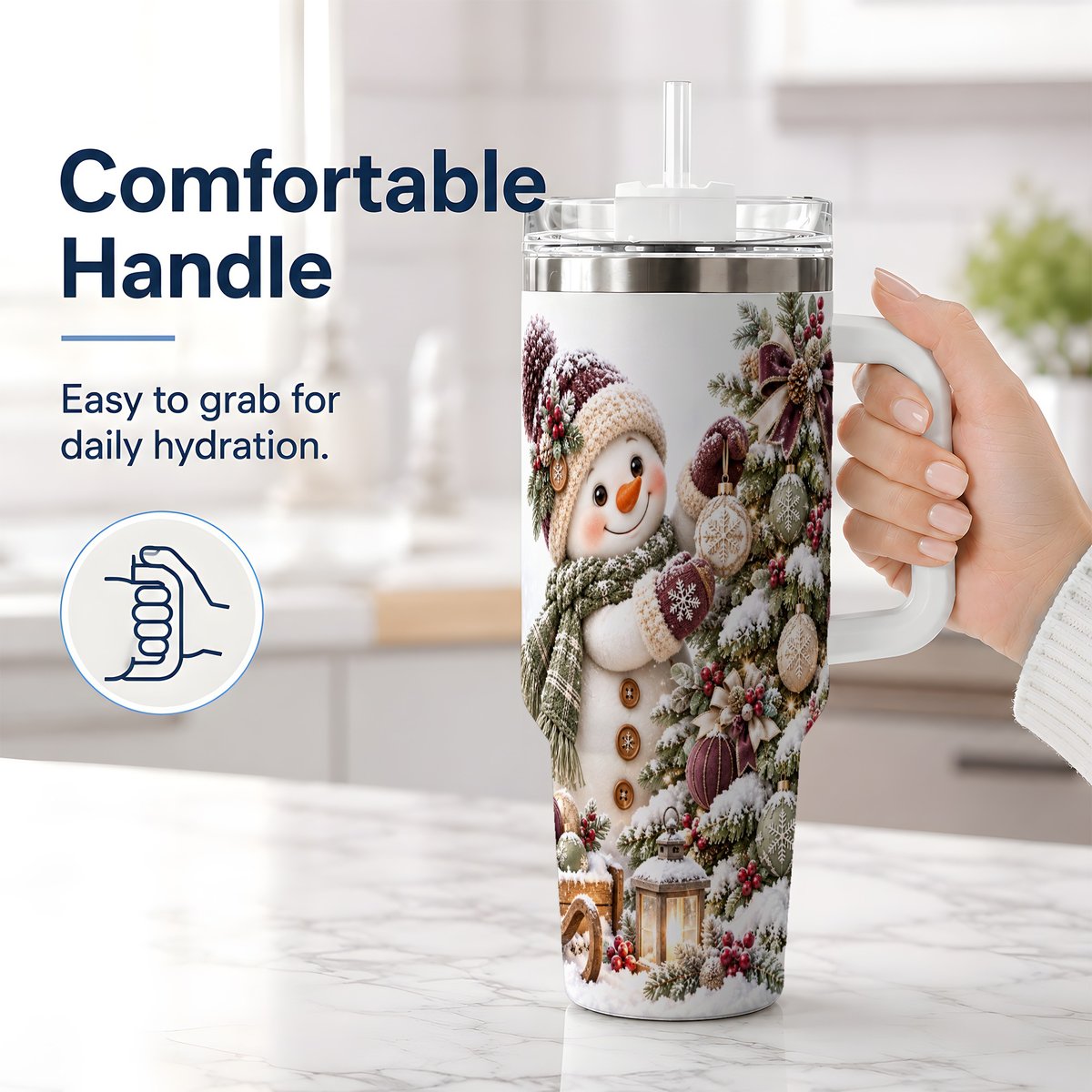 #pl[40oz|White] Christmas Snowman Decorating Tree Tumbler 40oz