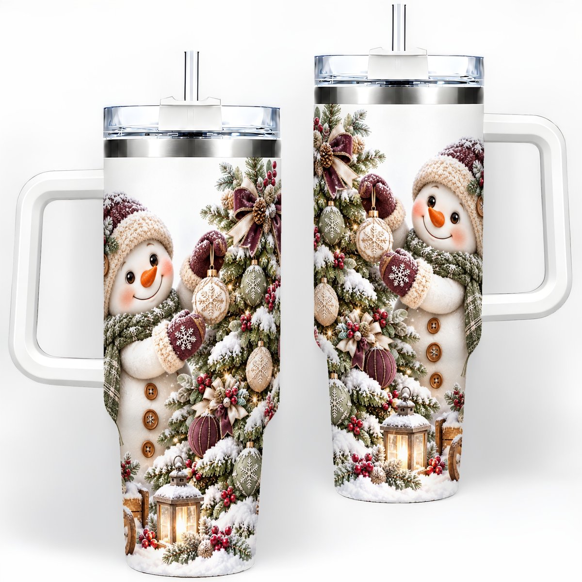 Christmas Snowman Decorating Tree Tumbler 40oz