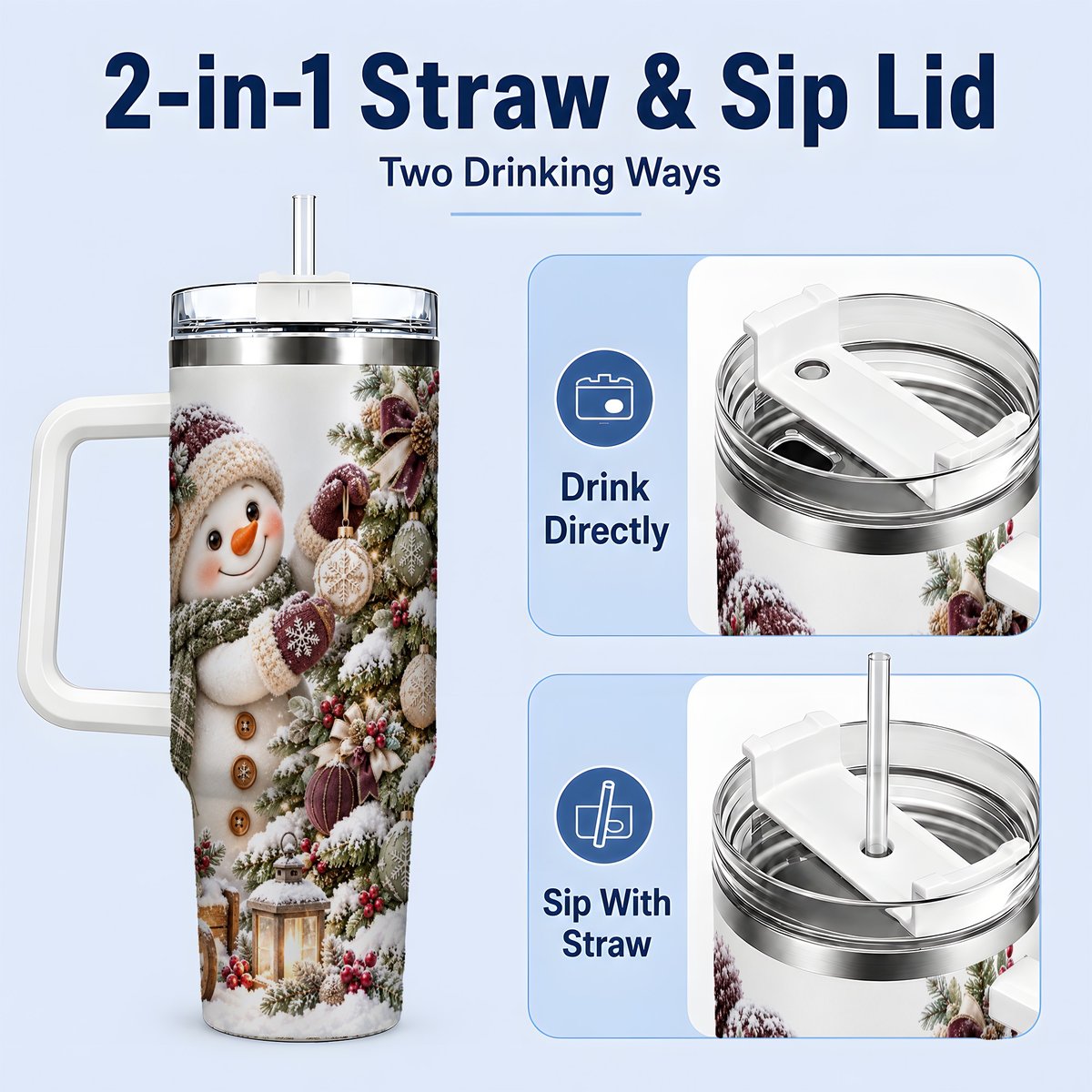 #pl[40oz|White] Christmas Snowman Decorating Tree Tumbler 40oz