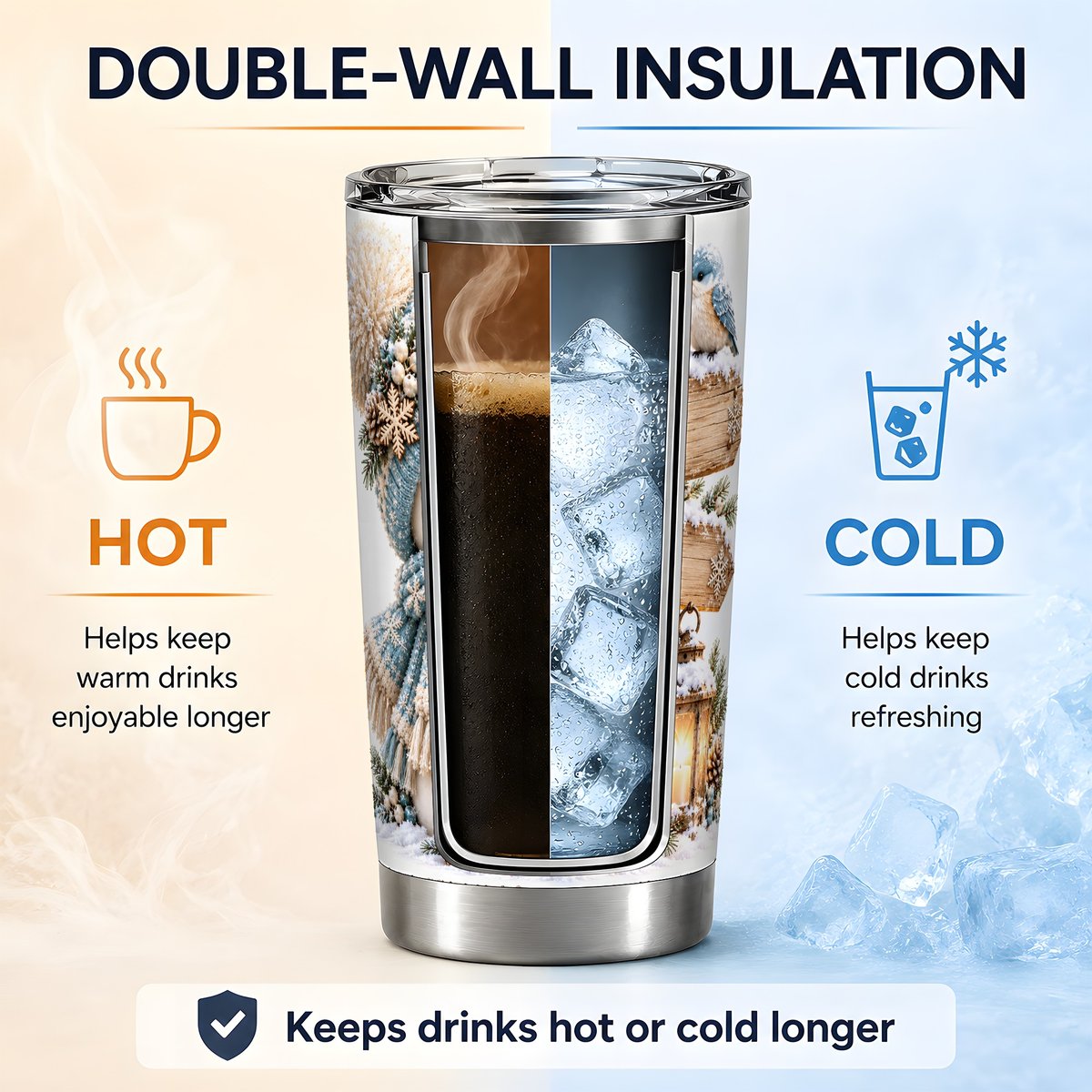 Winter Snowman with Wooden Signpost Tumbler 20oz, Snowy Scene