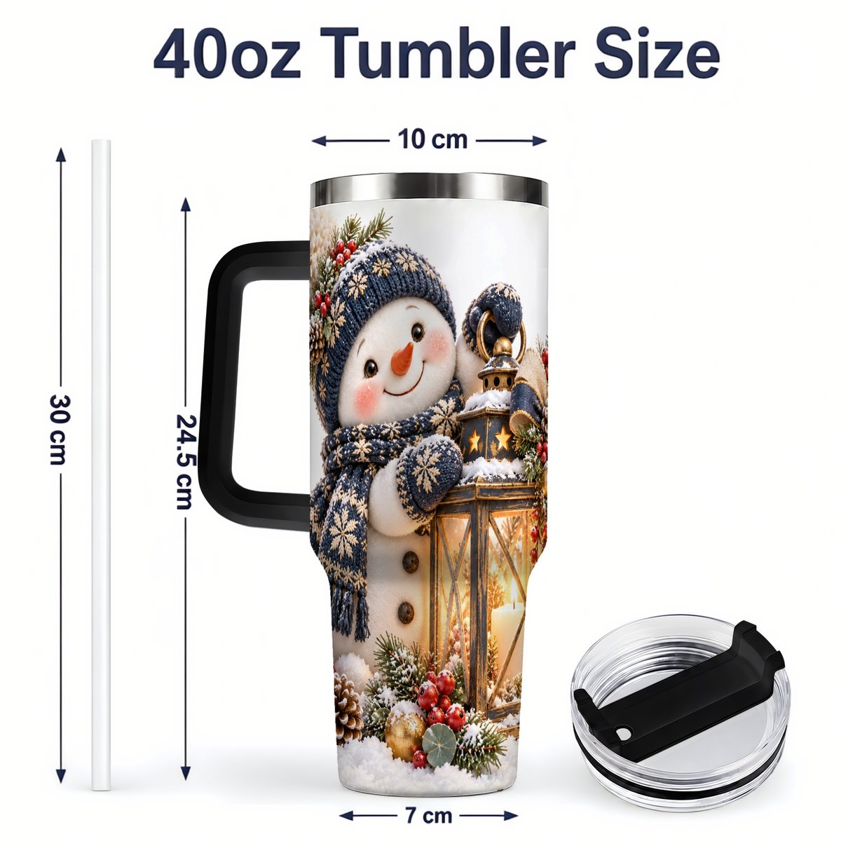 #pl[40oz|Black] Winter Snowman with Lantern Tumbler 40oz