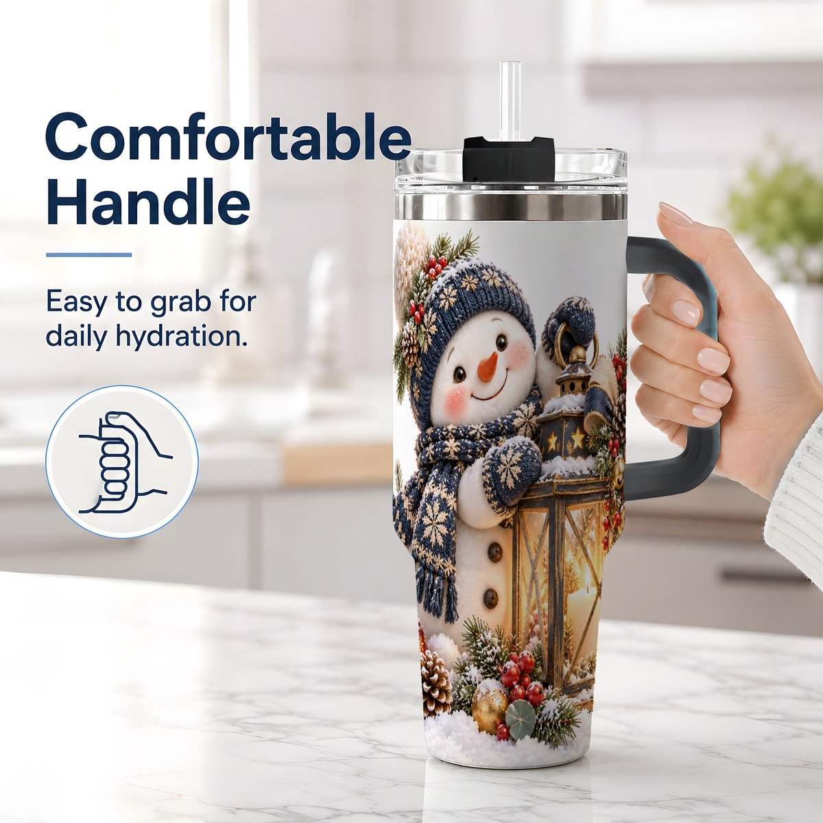 #pl[40oz|Black] Winter Snowman with Lantern Tumbler 40oz