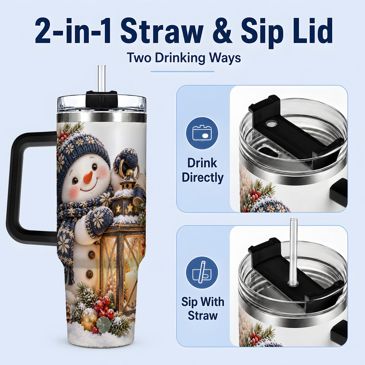 #pl[40oz|Black] Winter Snowman with Lantern Tumbler 40oz