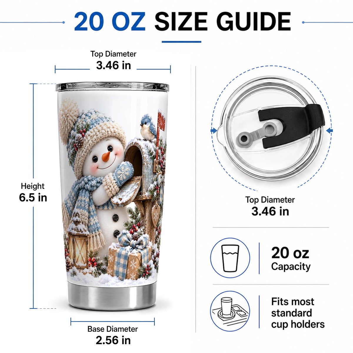 #pl[20oz|Steel] Winter Snowman and Mailbox Tumbler 20oz, Rustic Winter Art
