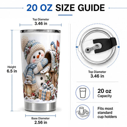 #pl[20oz|Steel] Winter Snowman and Mailbox Tumbler 20oz, Rustic Winter Art