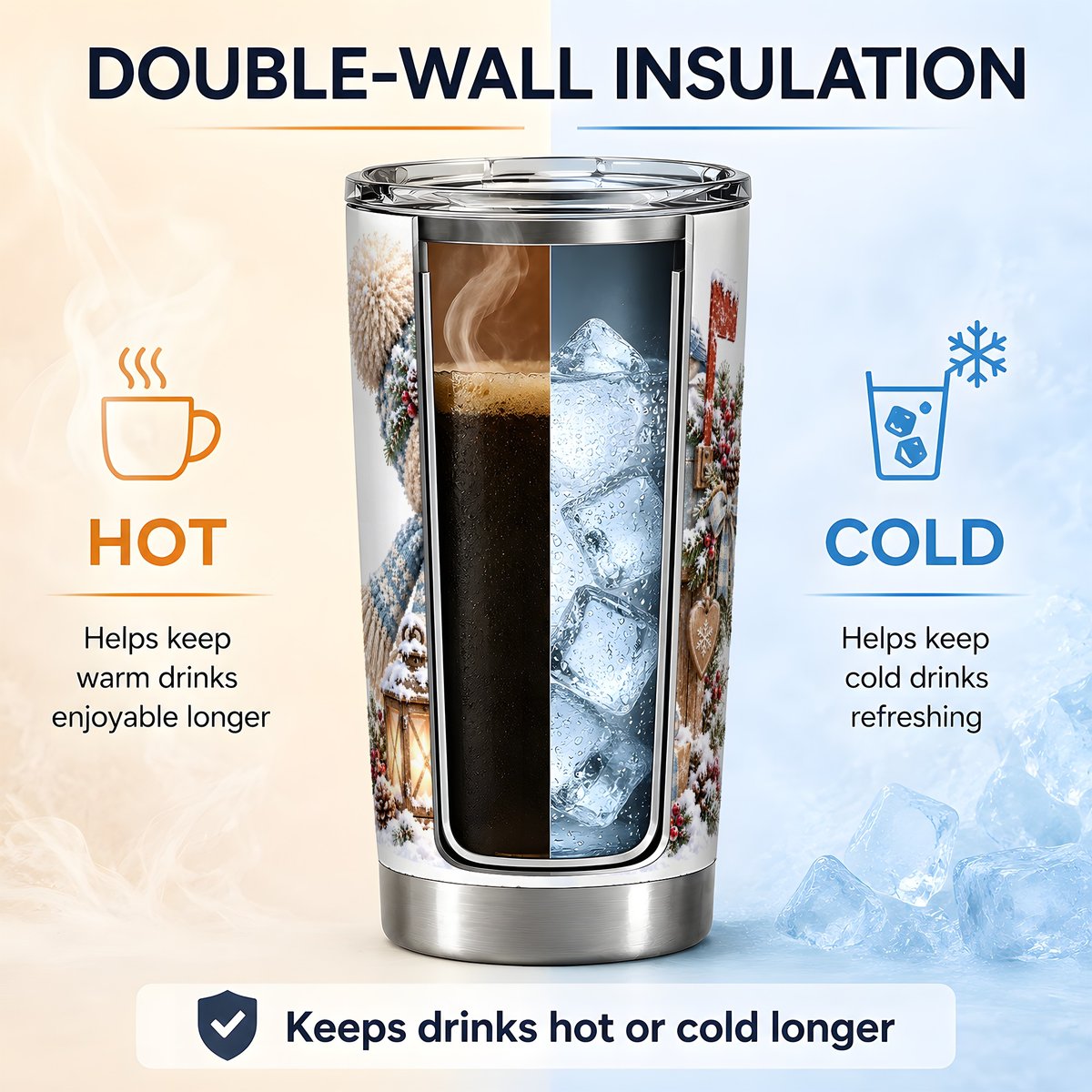 Winter Snowman and Mailbox Tumbler 20oz, Rustic Winter Art
