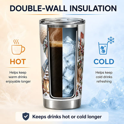 Winter Snowman and Mailbox Tumbler 20oz, Rustic Winter Art