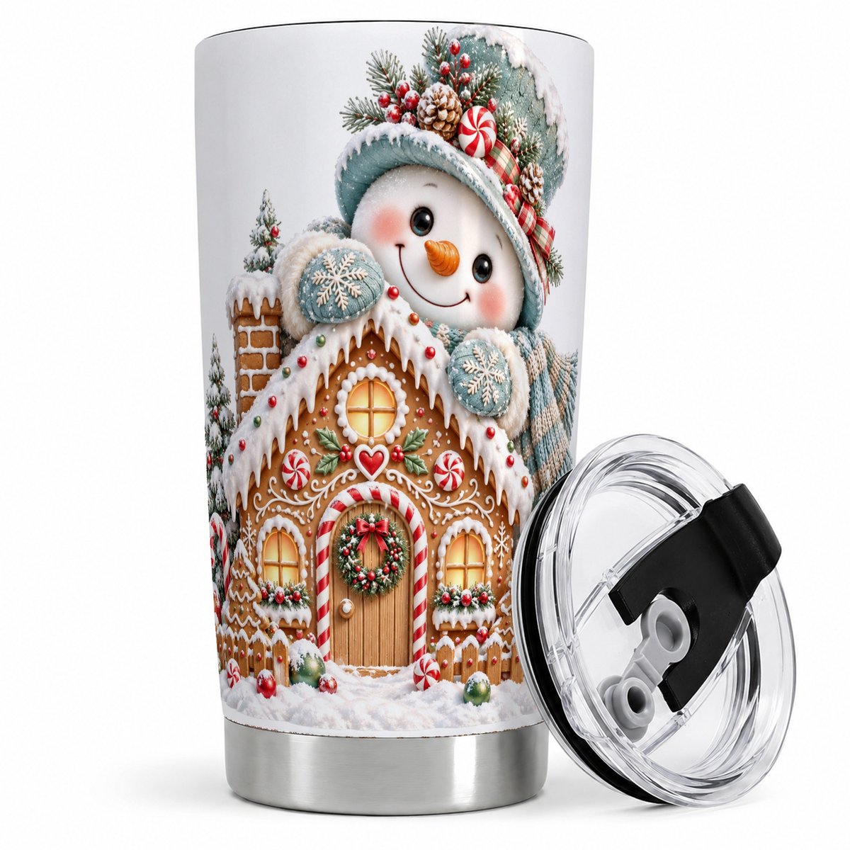 Christmas Snowman and Gingerbread House Tumbler 20oz