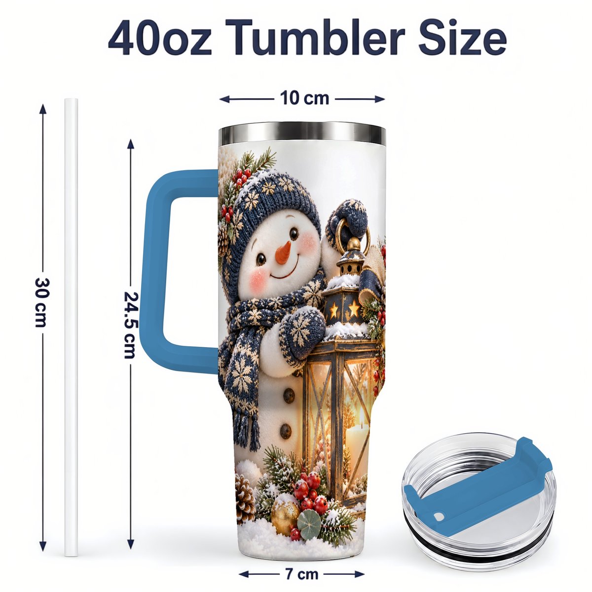#pl[40oz|Blue] Winter Snowman with Lantern Tumbler 40oz