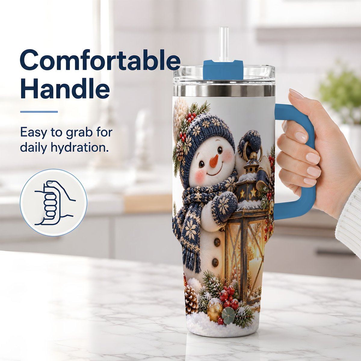 #pl[40oz|Blue] Winter Snowman with Lantern Tumbler 40oz