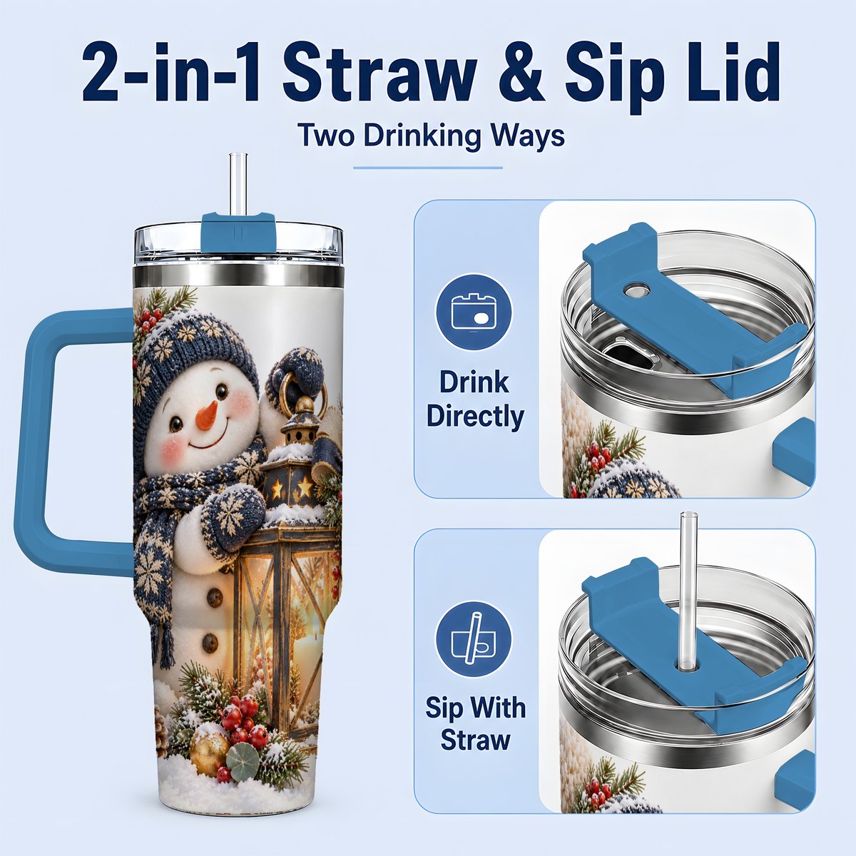 #pl[40oz|Blue] Winter Snowman with Lantern Tumbler 40oz
