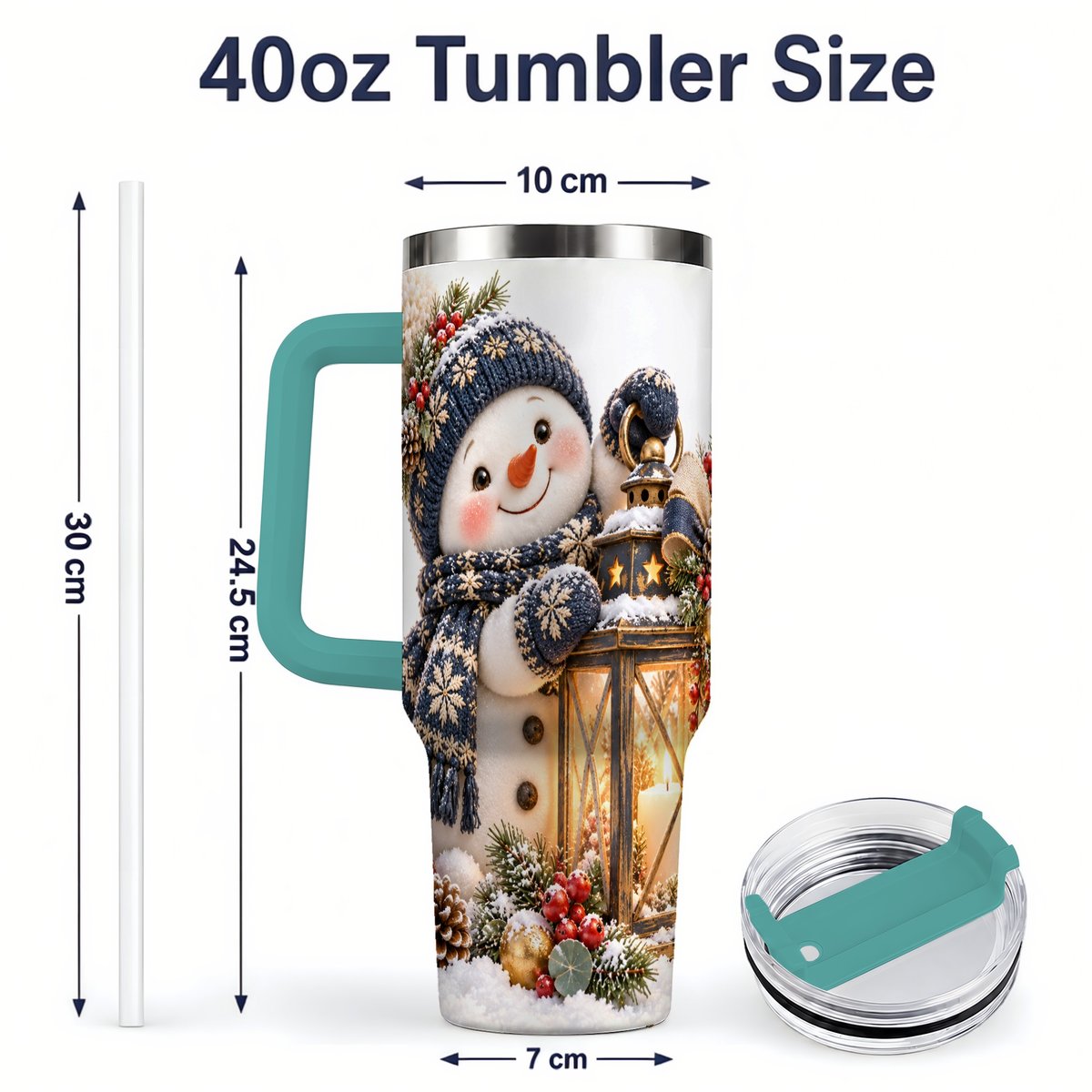 #pl[40oz|Green] Winter Snowman with Lantern Tumbler 40oz