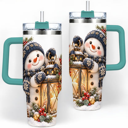 #pl[40oz|Green] Winter Snowman with Lantern Tumbler 40oz
