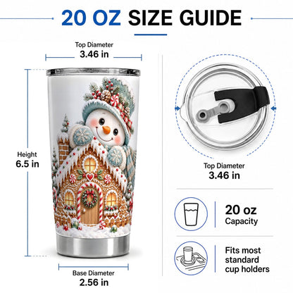 #pl[20oz|Steel] Christmas Snowman and Gingerbread House Tumbler 20oz
