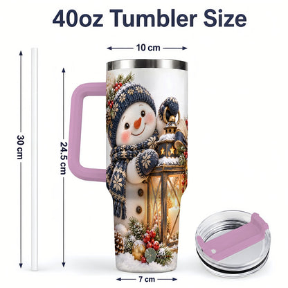 #pl[40oz|Pink] Winter Snowman with Lantern Tumbler 40oz