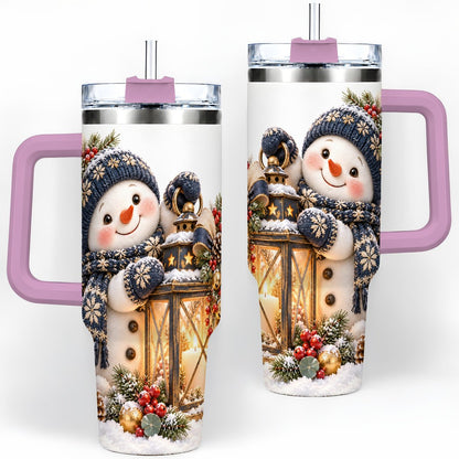 #pl[40oz|Pink] Winter Snowman with Lantern Tumbler 40oz