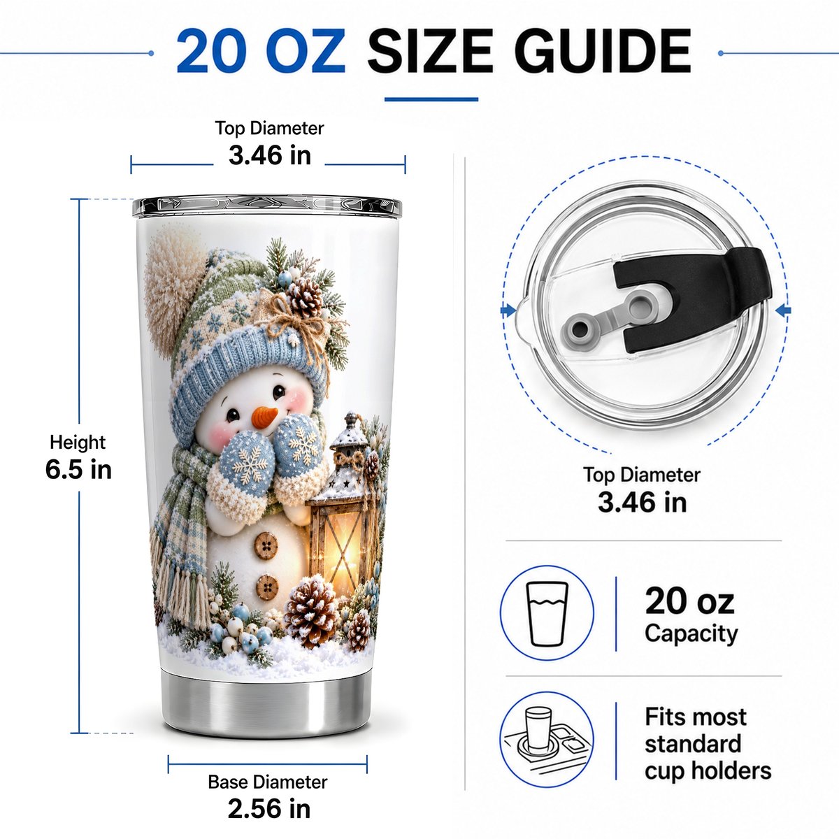 #pl[20oz|Steel] Winter Snowman with Glowing Lantern Tumbler 20oz