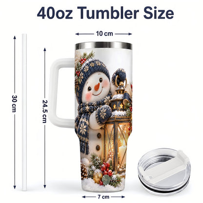 #pl[40oz|White] Winter Snowman with Lantern Tumbler 40oz