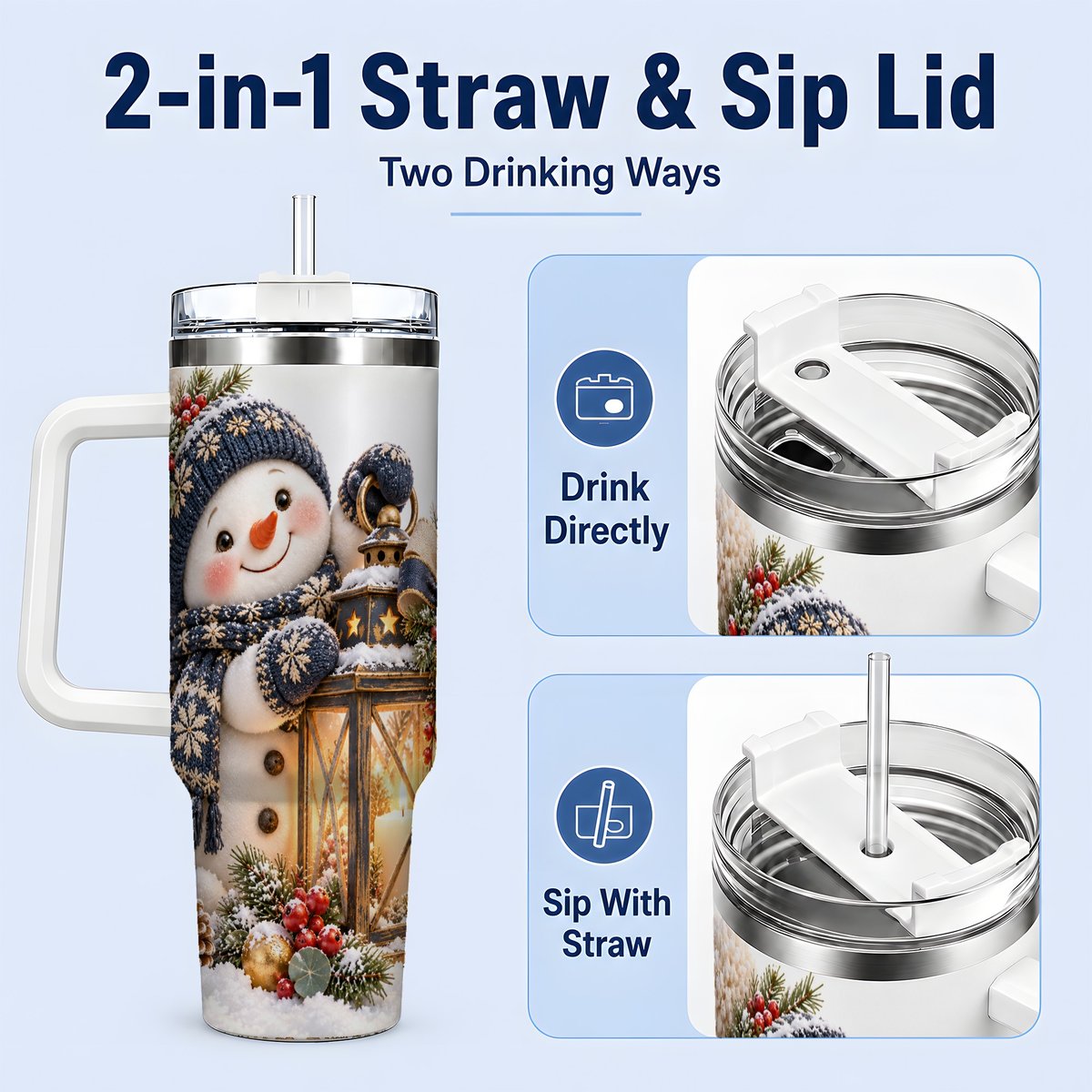 #pl[40oz|White] Winter Snowman with Lantern Tumbler 40oz