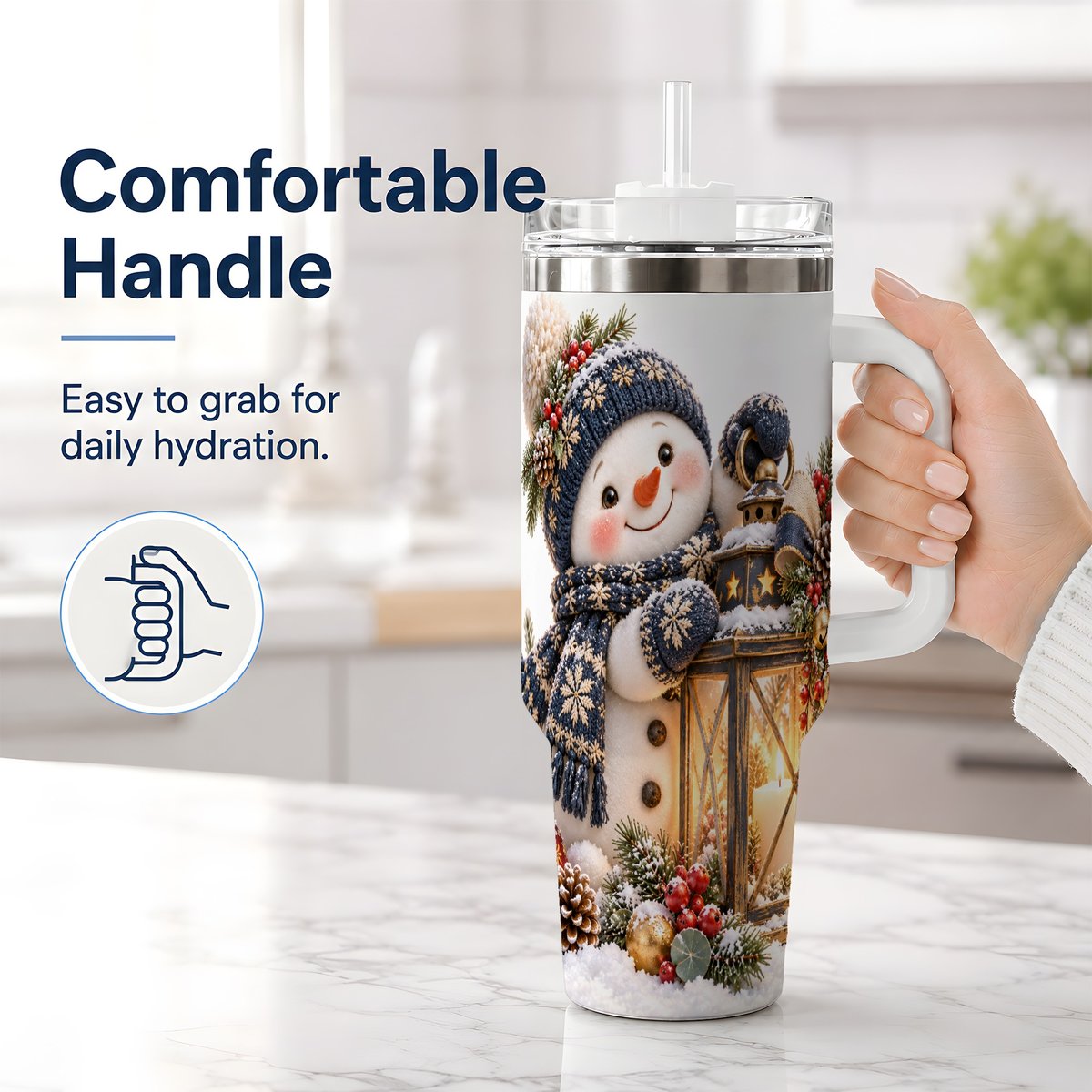 #pl[40oz|White] Winter Snowman with Lantern Tumbler 40oz