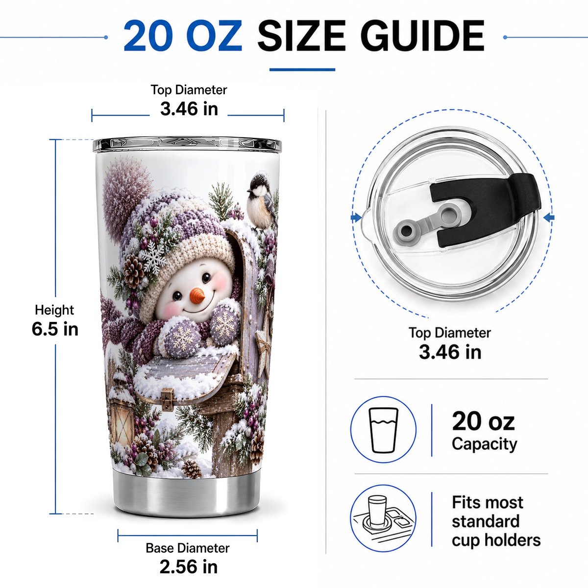 #pl[20oz|Steel] Winter Snowman Tumbler 20oz, Snowy Mailbox Scene