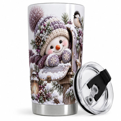 Winter Snowman Tumbler 20oz, Snowy Mailbox Scene
