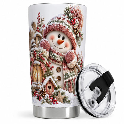 Rustic Christmas Snowman Tumbler 20oz, Lantern Scene