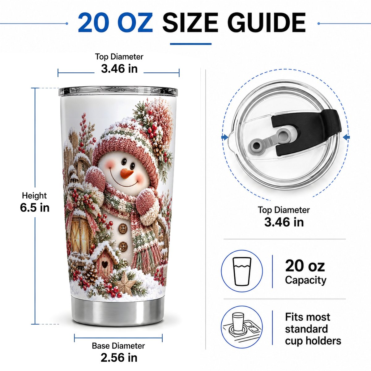 #pl[20oz|Steel] Rustic Christmas Snowman Tumbler 20oz, Lantern Scene