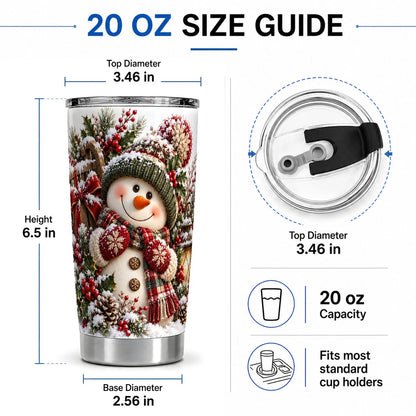 #pl[20oz|Steel] Christmas Snowman Tumbler 20oz, Rustic Sled Scene