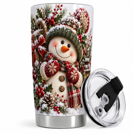 Christmas Snowman Tumbler 20oz, Rustic Sled Scene