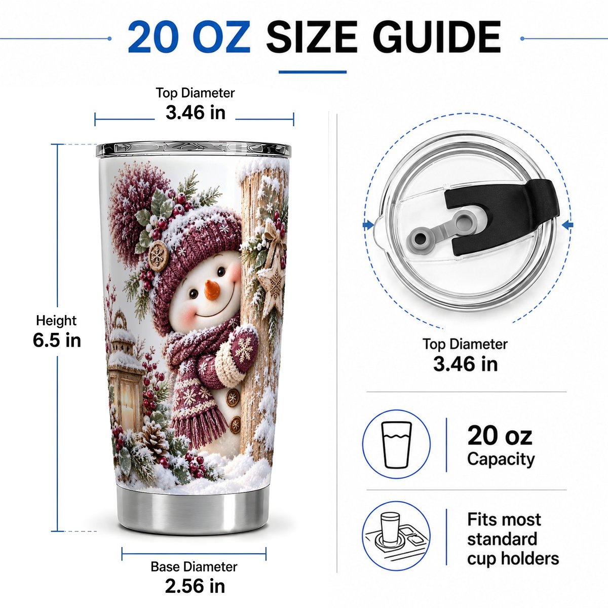 #pl[20oz|Steel] Winter Snowman Tumbler 20oz, Rustic Wooden Post Art