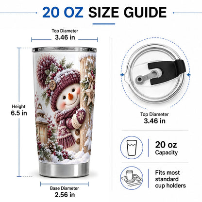 #pl[20oz|Steel] Winter Snowman Tumbler 20oz, Rustic Wooden Post Art