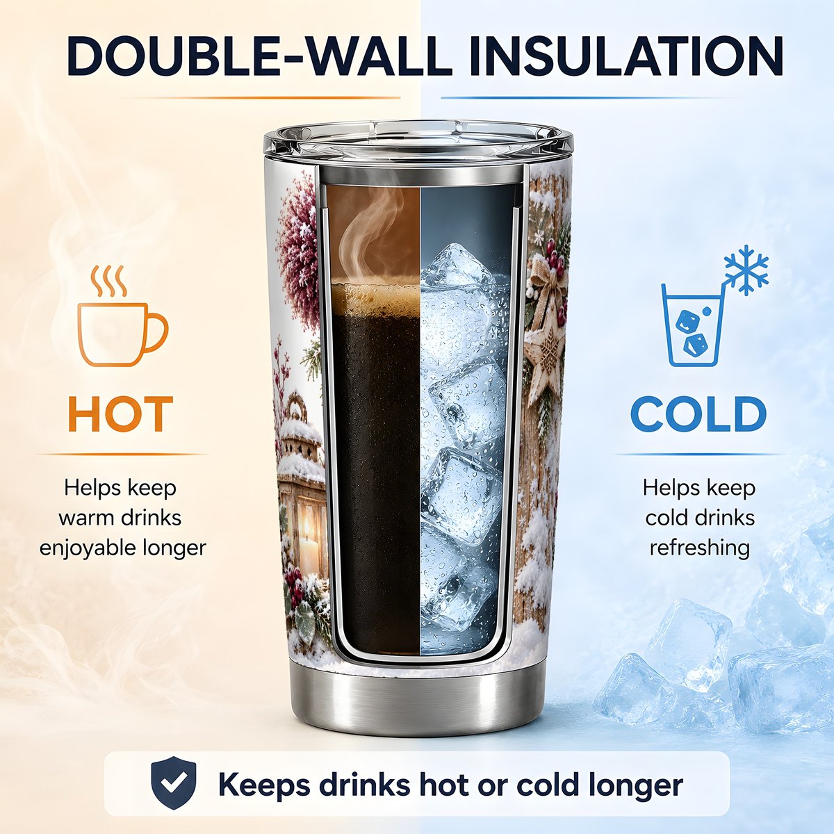 Winter Snowman Tumbler 20oz, Rustic Wooden Post Art