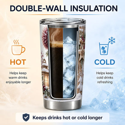 Winter Snowman Tumbler 20oz, Rustic Wooden Post Art