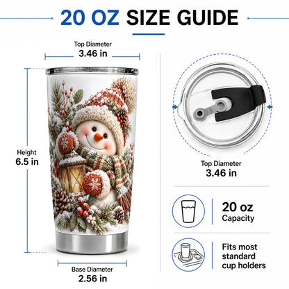 #pl[20oz|Steel] Christmas Snowman Tumbler 20oz, Cozy Lantern Art