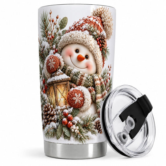 Christmas Snowman Tumbler 20oz, Cozy Lantern Art