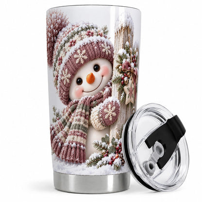 Christmas Snowman Tumbler 20oz, Snowy Fence Art