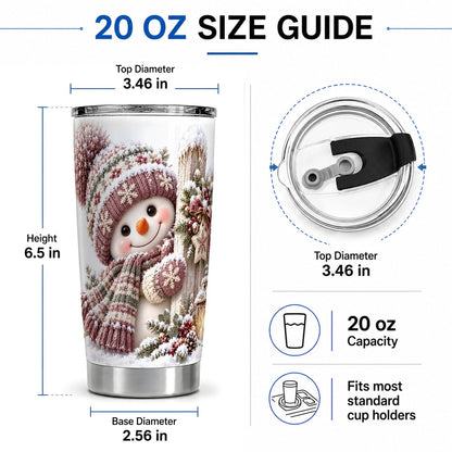 #pl[20oz|Steel] Christmas Snowman Tumbler 20oz, Snowy Fence Art