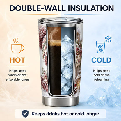Christmas Snowman Tumbler 20oz, Snowy Fence Art