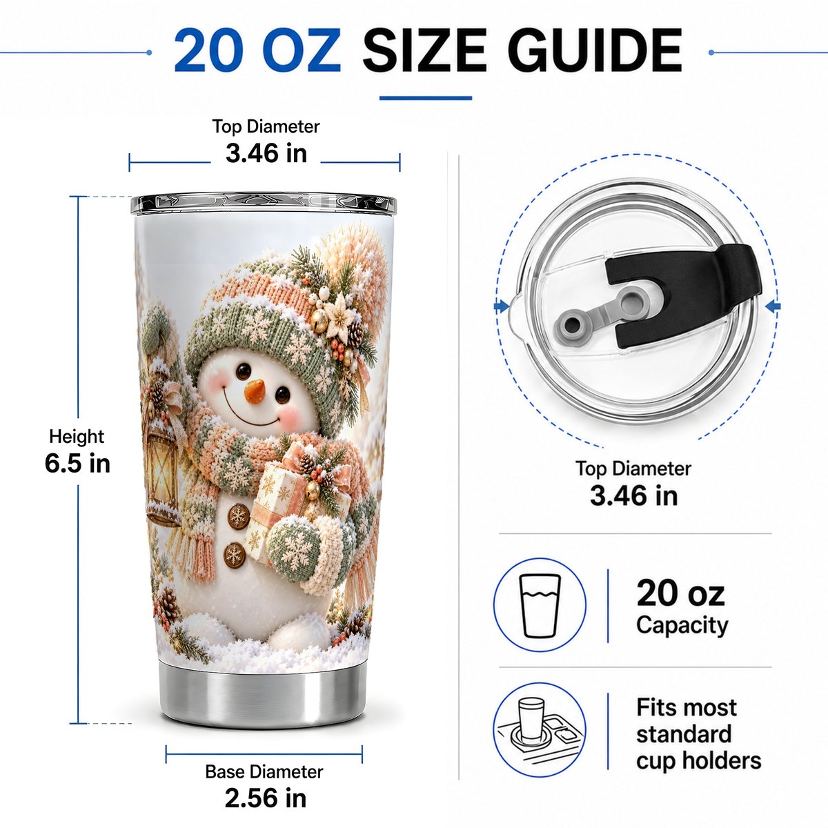 #pl[20oz|Steel] Christmas Snowman Tumbler 20oz, Pastel Lantern Art