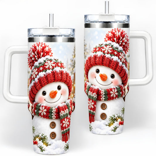 Christmas Snowman in Red Knit Hat Tumbler 40oz