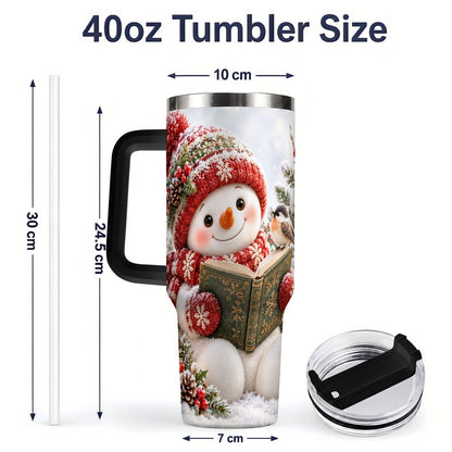 #pl[40oz|Black] Reading Snowman Tumbler 40oz, Winter Book Artwork