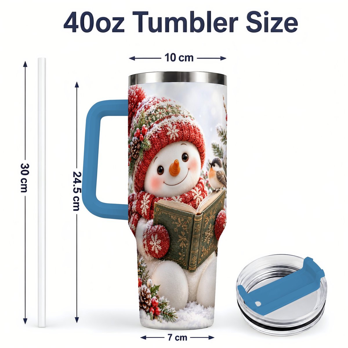 #pl[40oz|Blue] Reading Snowman Tumbler 40oz, Winter Book Artwork