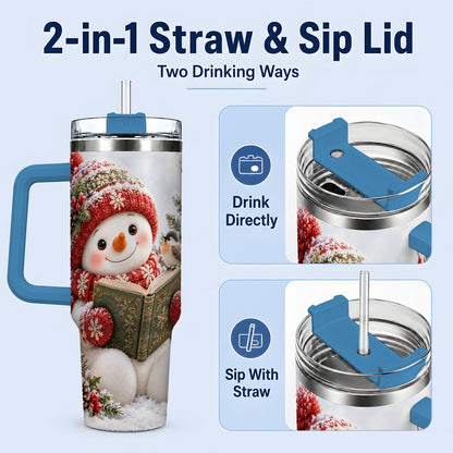 #pl[40oz|Blue] Reading Snowman Tumbler 40oz, Winter Book Artwork