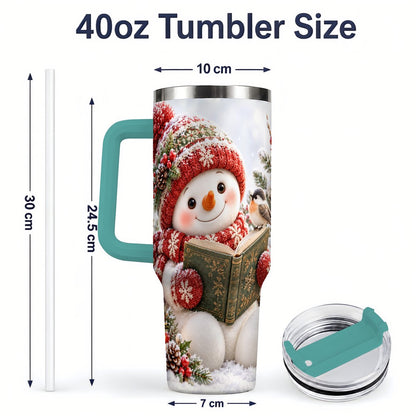 #pl[40oz|Green] Reading Snowman Tumbler 40oz, Winter Book Artwork